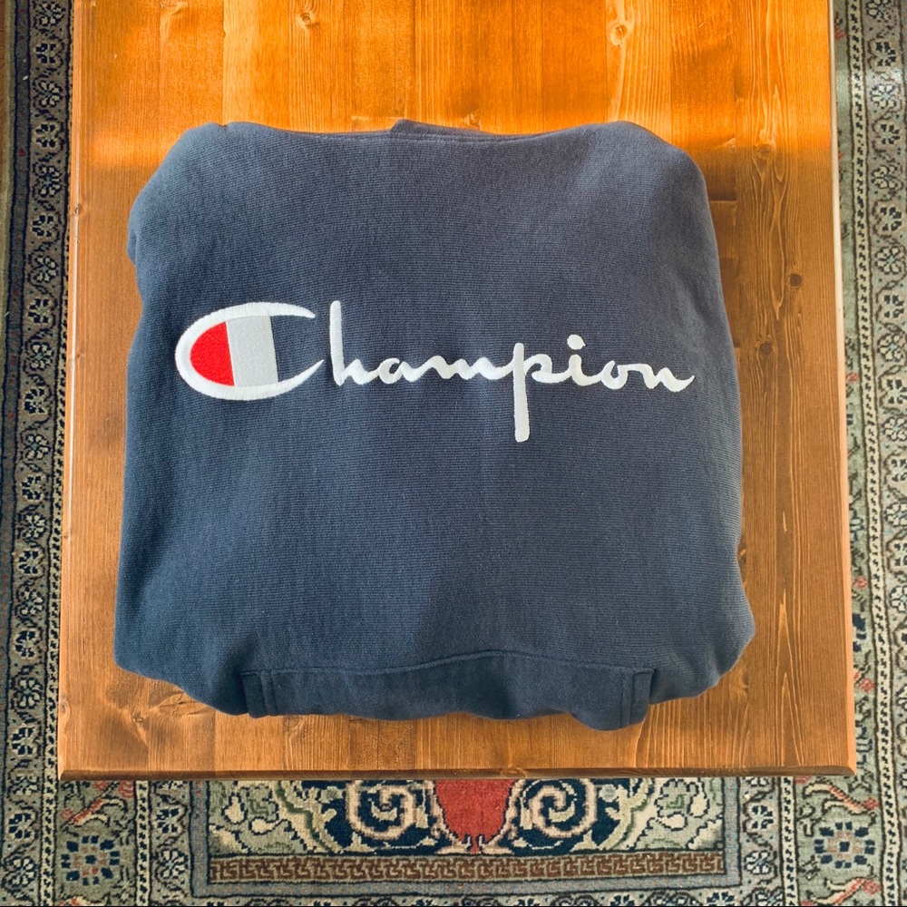 Champion Reverse Weave Logo Script Hoodie-Navy-XL - Picture 4 of 5